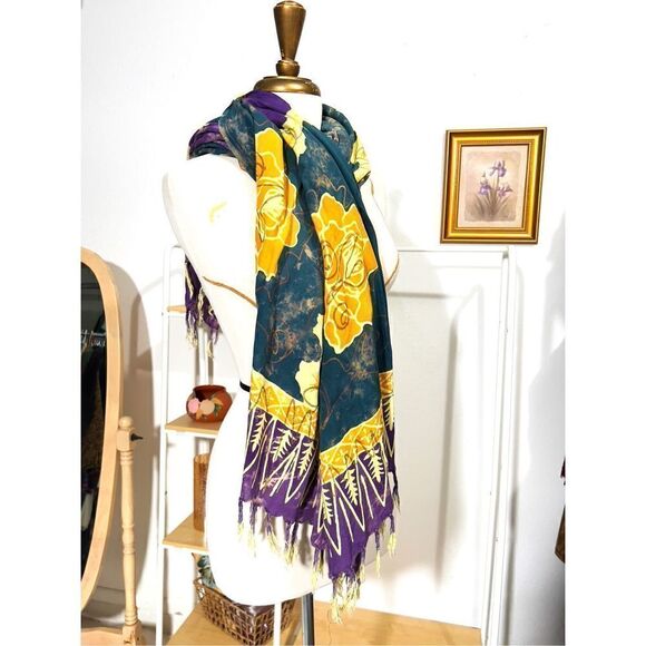 Vintage Abstract Floral Tie-Dye Wrinkled Scarf - Picture 1 of 3